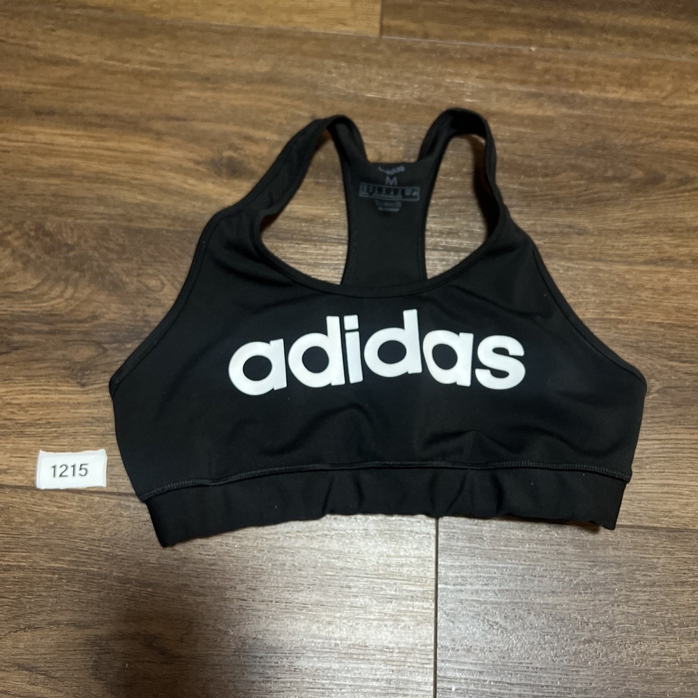 Adidas Sports Bra Womens M Black Climalite Racerback Logo Athletic Pullover